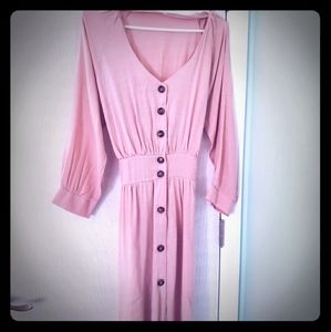 V neck button waist tied dress